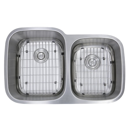 Nantucket Sinks 60/40 Double Bowl 16 Gauge Kitchen Sink with Cutting Board, Grids and Colander Drains NS503-16-CB